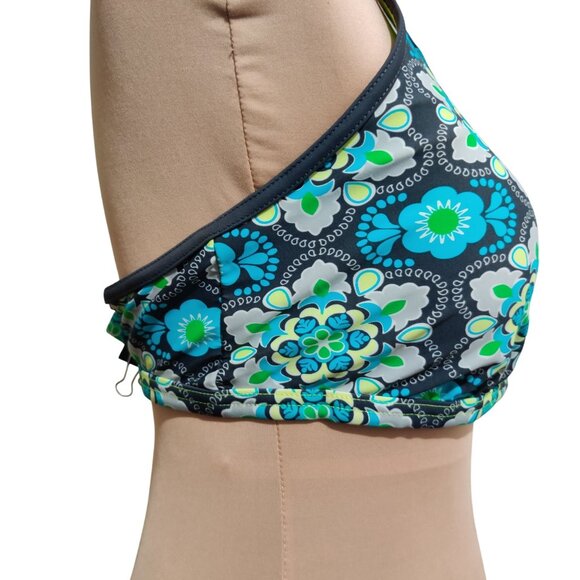 Womens Swimsuit Bikini Top Racerback Boho Floral Print Grey Blue Green Size XL - Picture 3 of 7